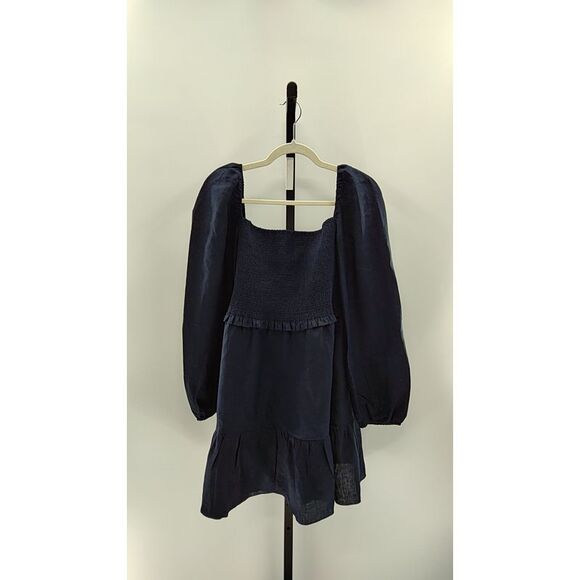 Quince Dresses & Skirts - Quince Women 100% European Linen Smocked Mini Dress Deep Navy Basic Sleeved XL